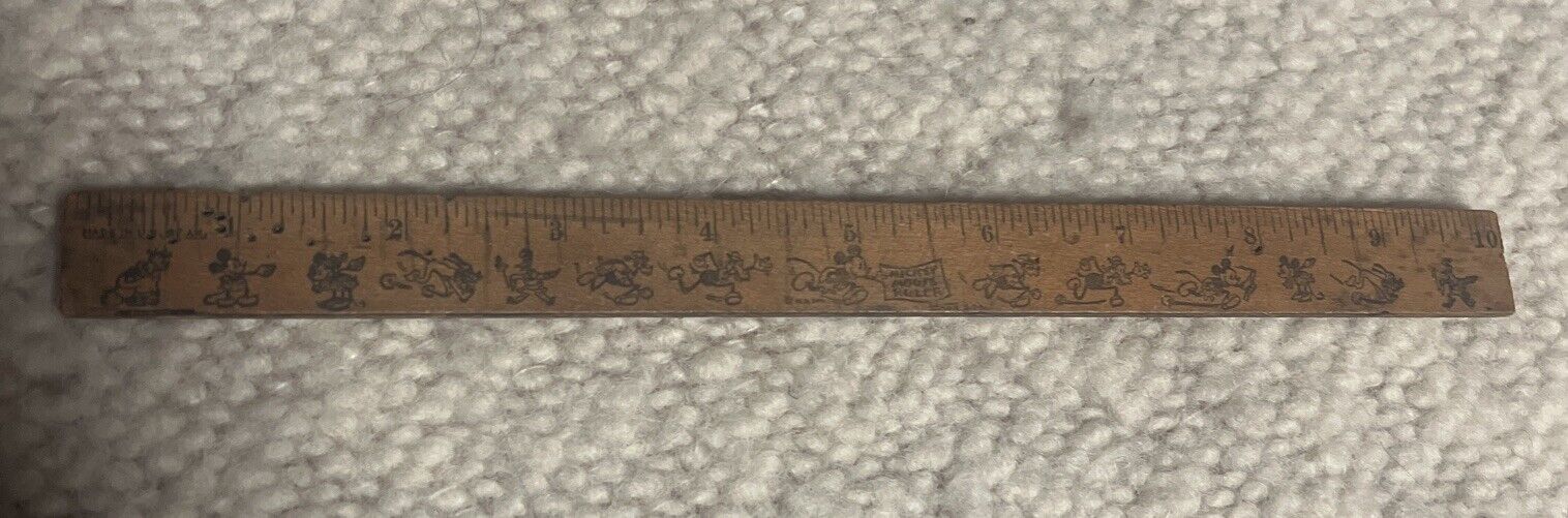 Rare old Antique 10 inch Wood Disney MICKEY MOUSE RULER Made in the US of AM