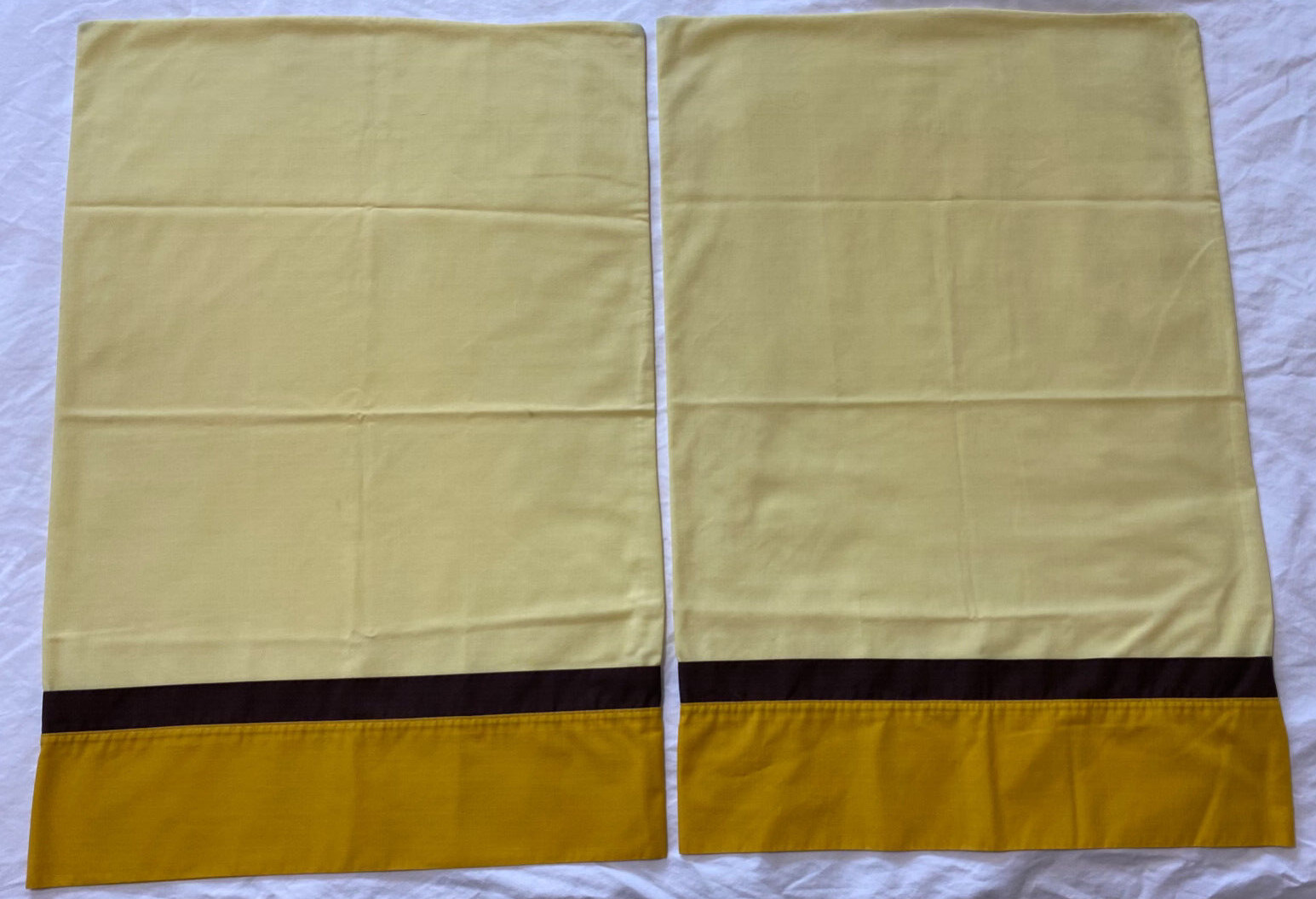 Mcm Vtg Pequot Pillowcases 70s Standard Yellow Brown Scotchgarded Retro Muslin