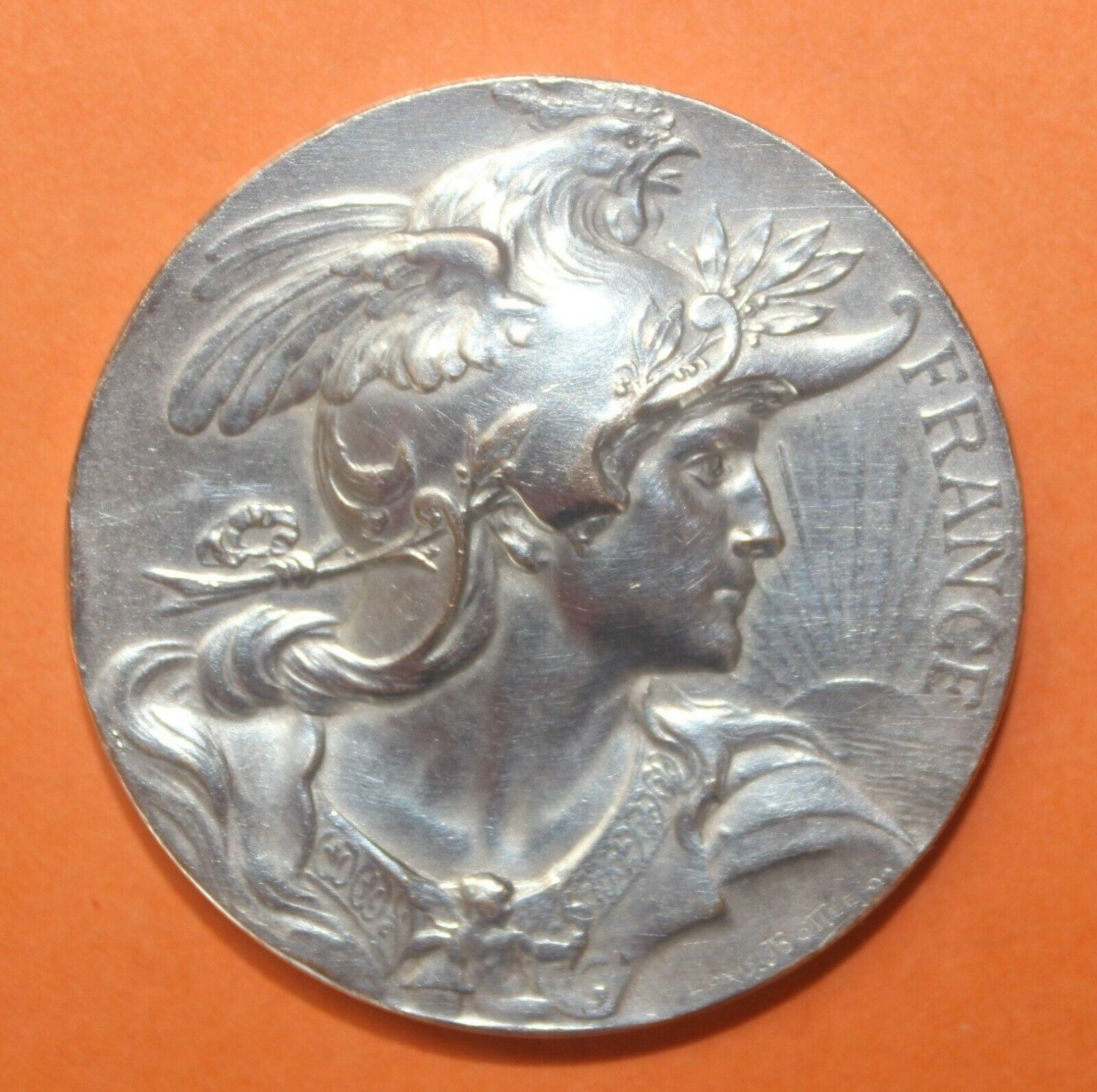 Antique Engraved Medal Louis Bottee France Silvered Art Nouveau Marianne 1900\'s