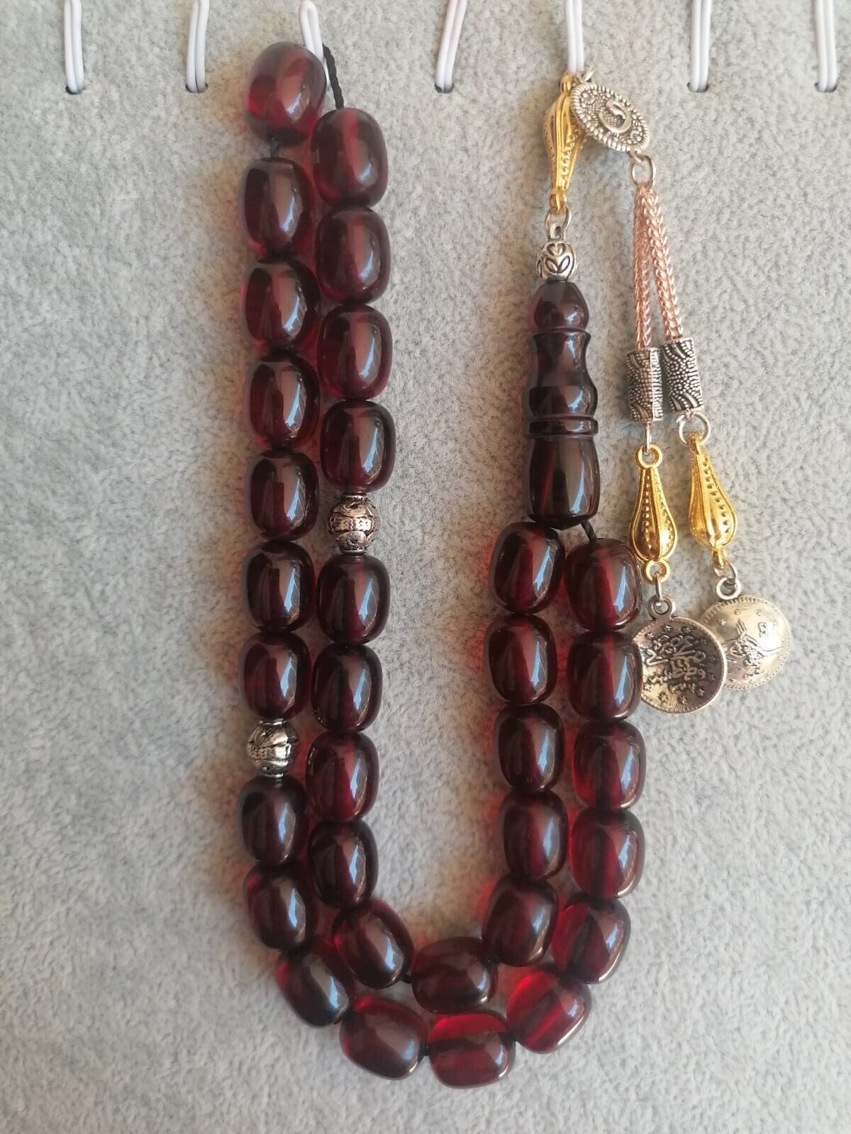 Red German Faturan Cherry Amber Bakelite 33 Prayer Beads Tesbih Misbaha Rosary