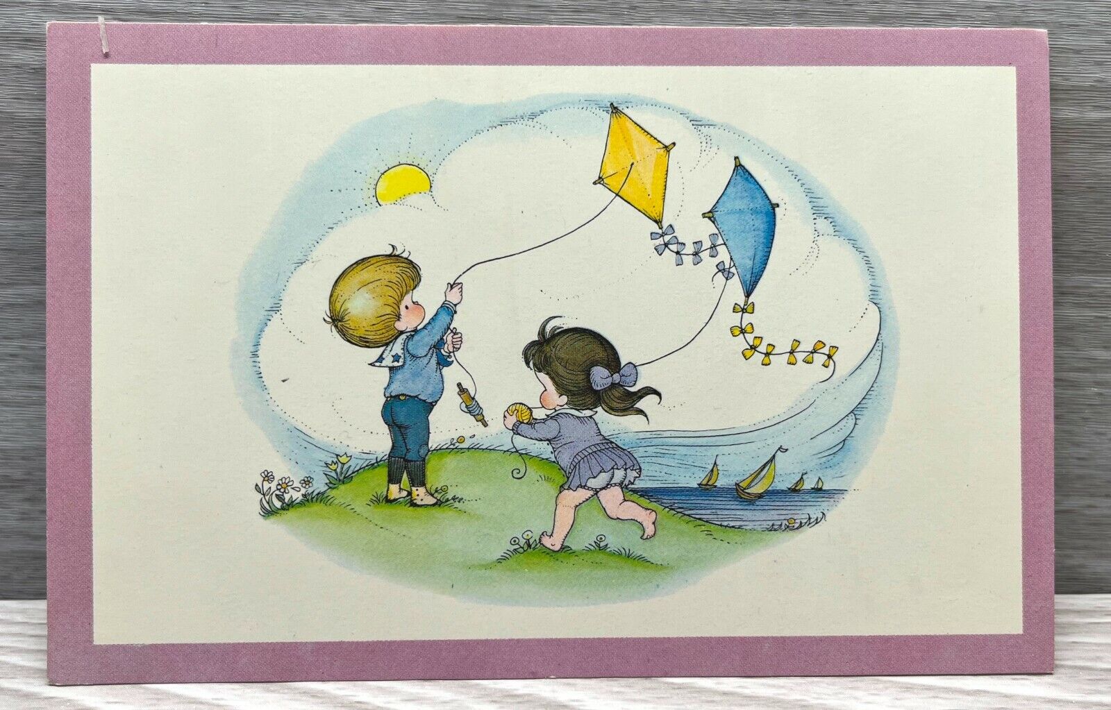 Vintage 1968 Joan Walsh Anglund Summer Postcard Children Kites Sailboats