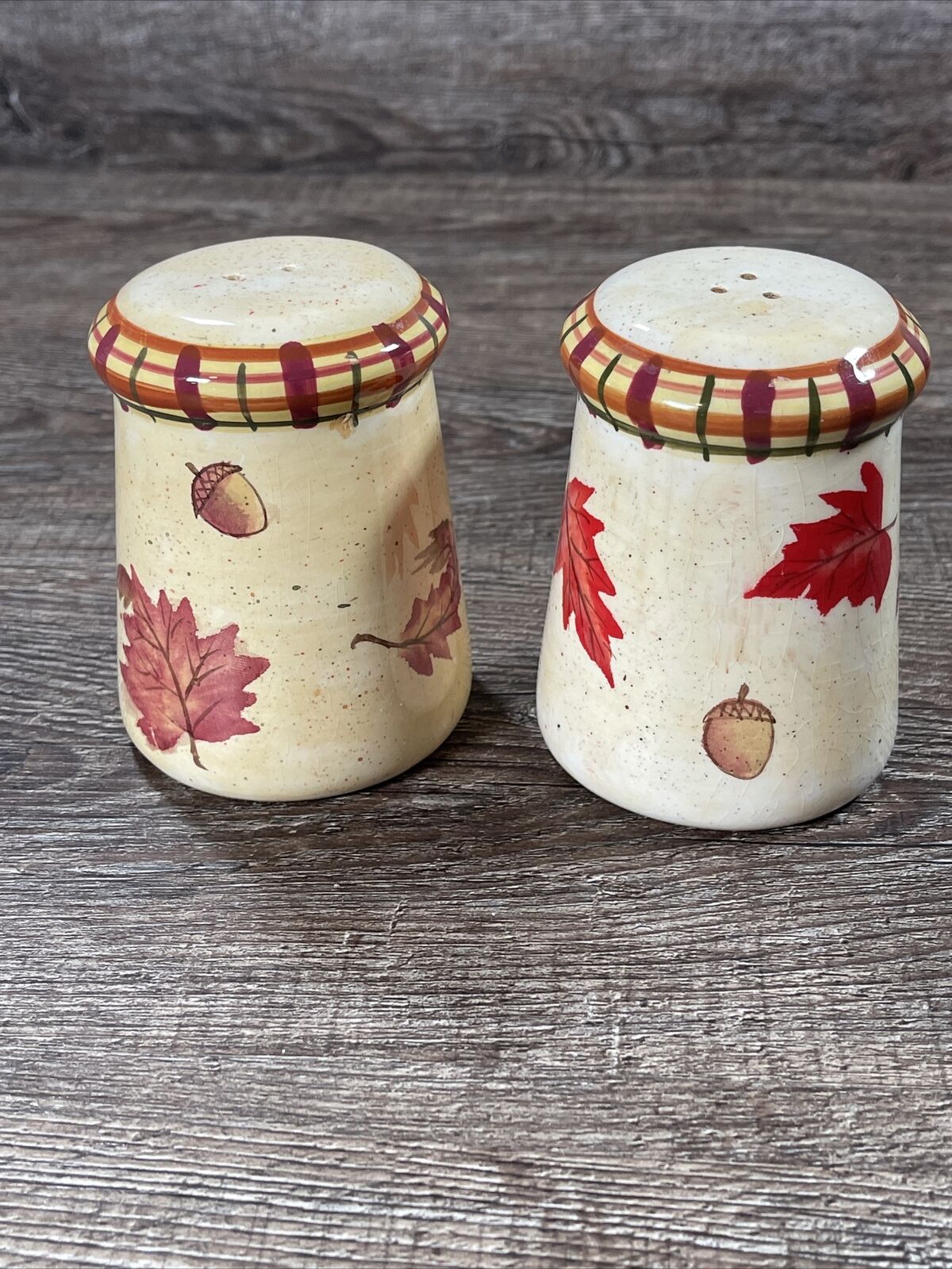 Vintage Autumn Fall Leaves/Acorn Ceramic Salt and Pepper Shakers