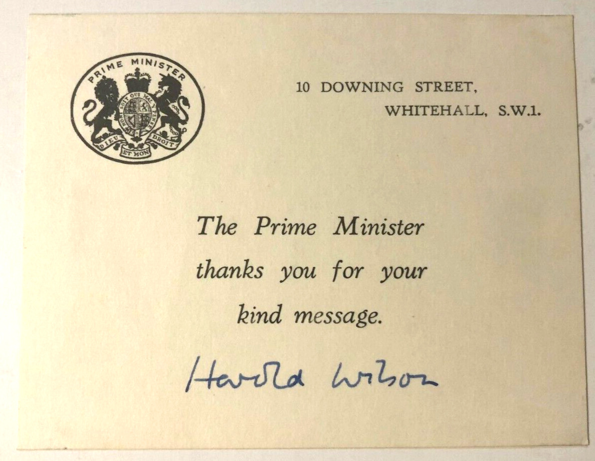 1967 Harold Wilson British Prime Minister Hand-Signed Autographed Card