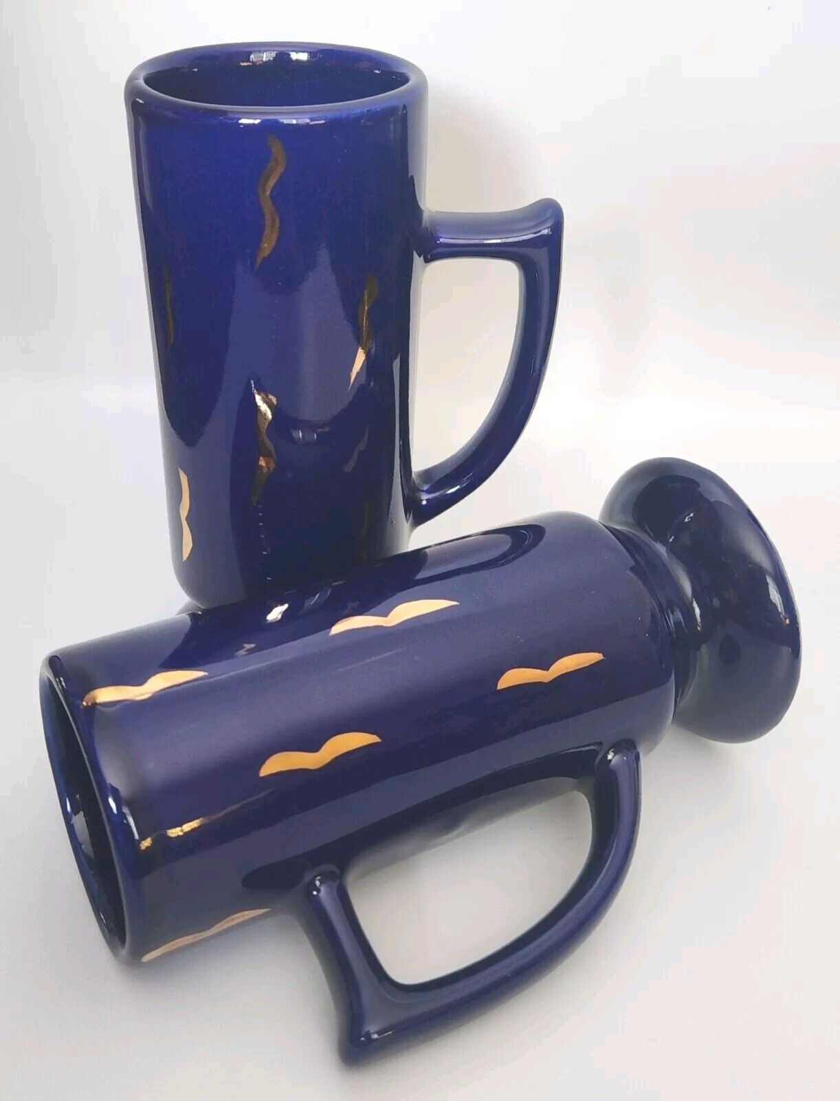 Vintage Caffe D\'Oro Cobalt Blue Espresso Cups With Gold Accents