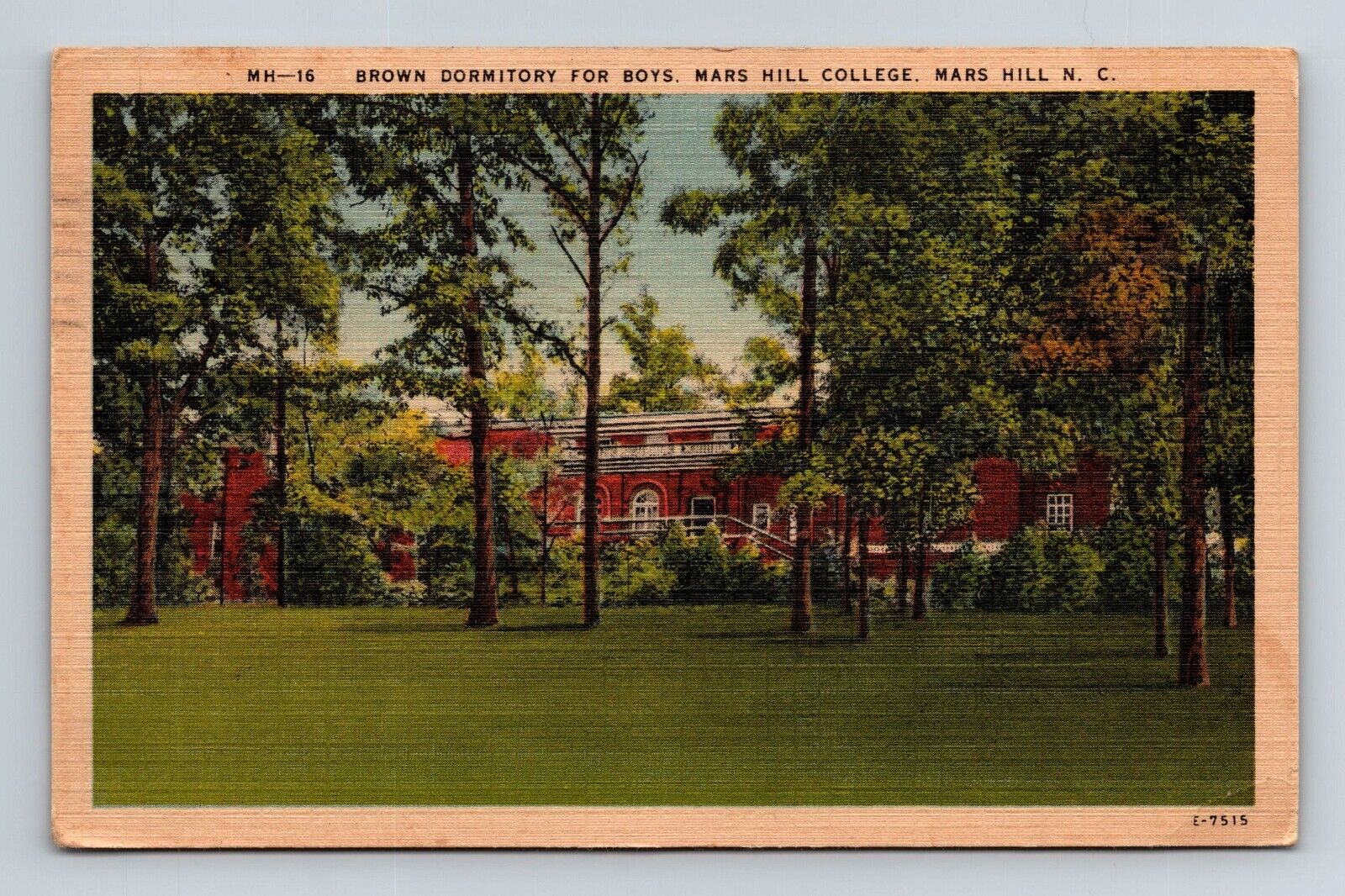 Linen postcard 5.5x3.5 in. Brown Dormitory Mars Hill College Mars Hill NC posted