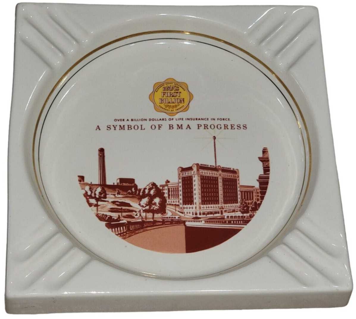 Vintage BMA Business Men\'s Assurance Company of America Porcelain Large Ashtray