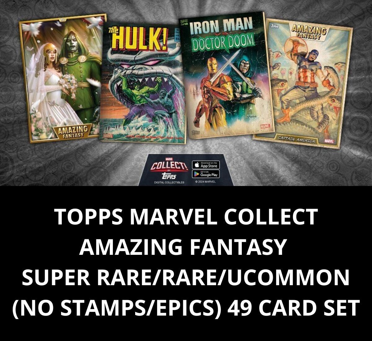Topps Marvel Collect AMAZING FANTASY SR/R/UC (NO STAMPS/EPICS) 49 CARD SET
