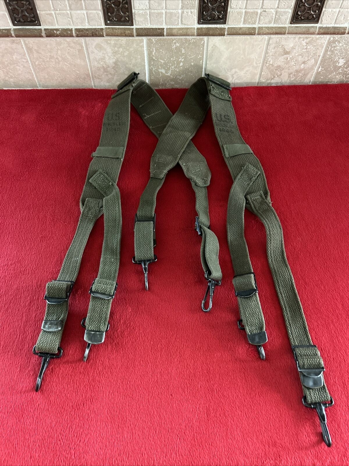 WWII US Army M1944 Field Pack Suspenders OD Green Dated 1945