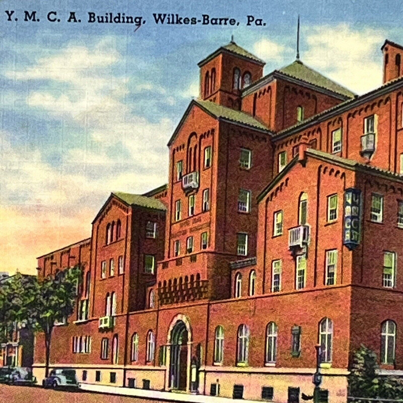Vintage Wilkes-Barre, PA Linen Postcard YMCA Building Pennsylvania Posted 1957