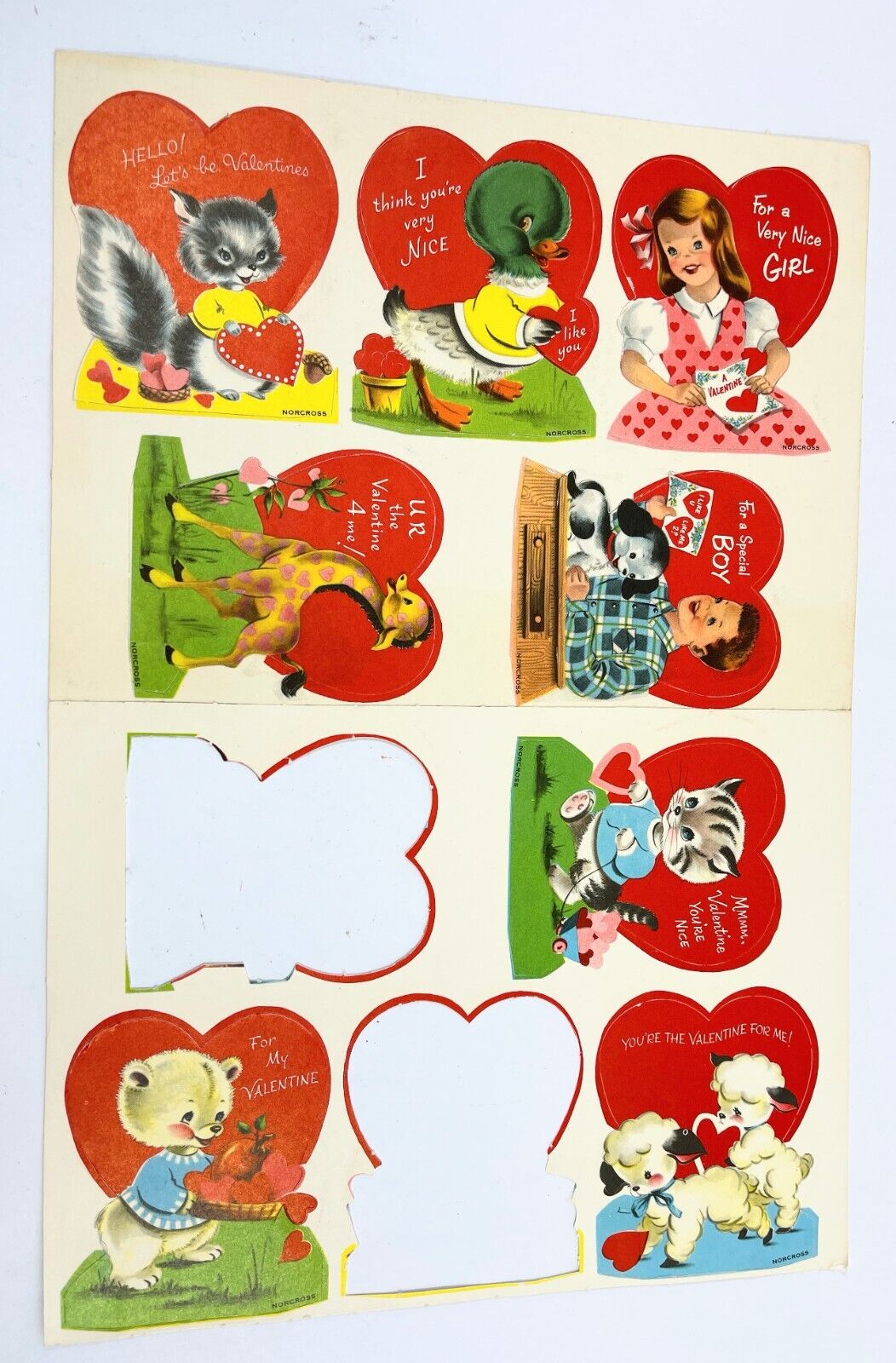 Vintage Valentines Day Card Lot of 8 by Norcross 1950\'s unpunched