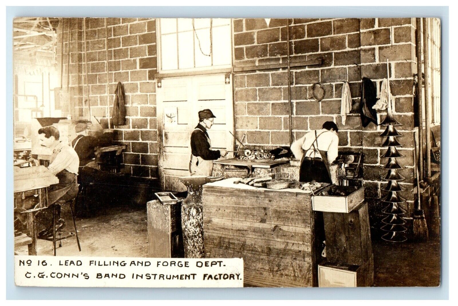 c1910's Lead Filling Forge Dept. Band Instrument Factory IN RPPC Photo Postcard