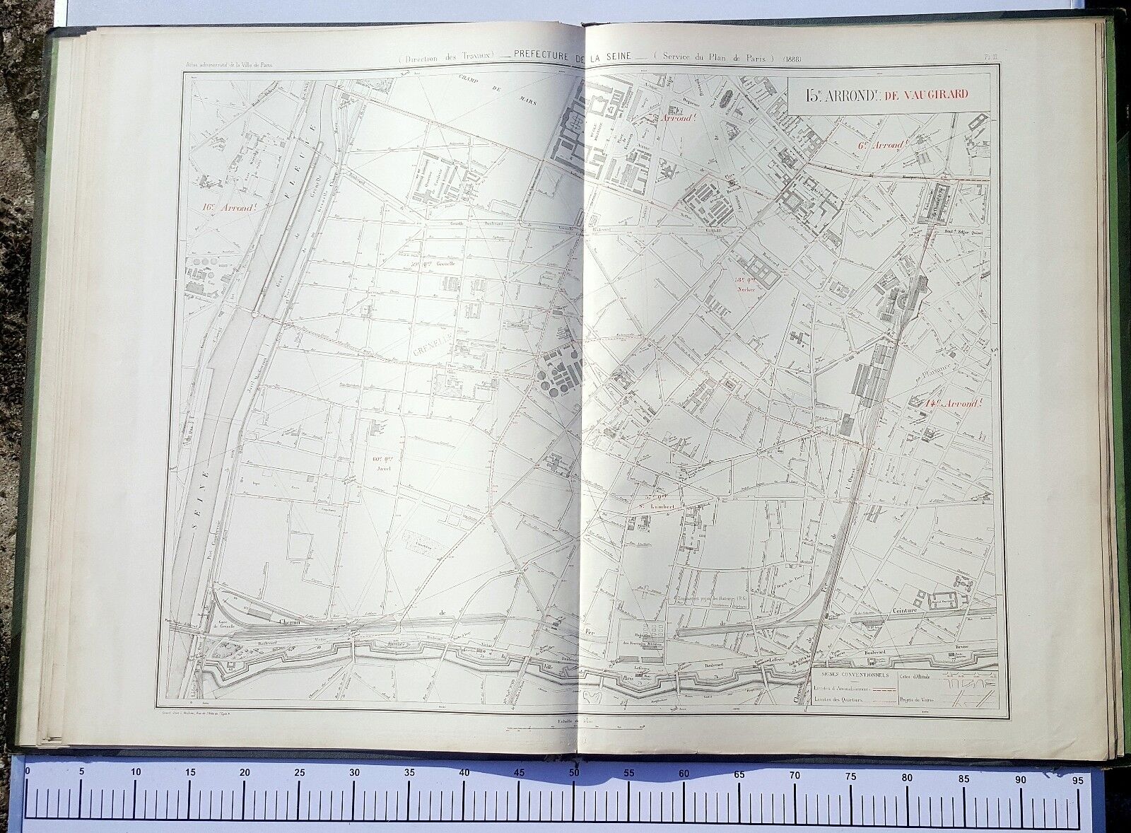 Paris XVth - Prefect GARBAGE Very Rare Plan from 1888 to 1/5000 (67 x 94 cm)