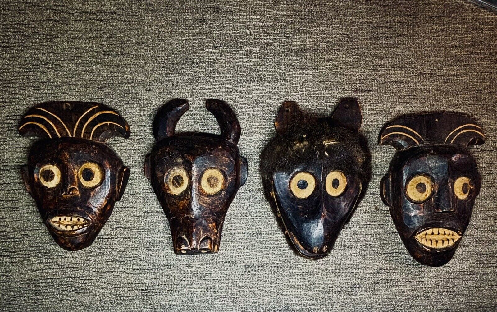 Authentic Bufu/Fut Tribal Ritual Masks Hand-Carved Bafut, Cameroon Africa 1965