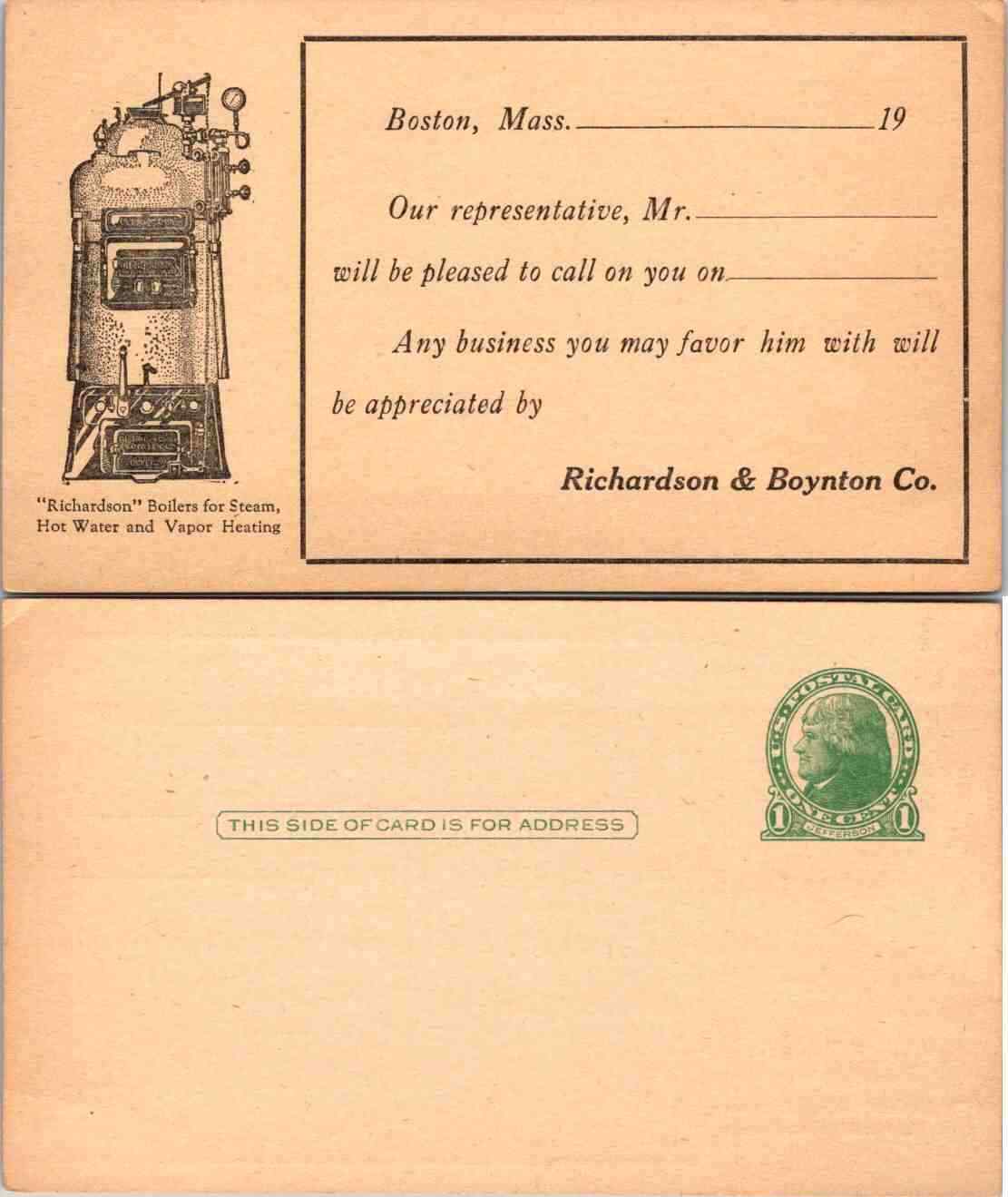 Vintage Postcard - c1920 Richardson Boynton Co, Boston, MA Boilers, Advertising