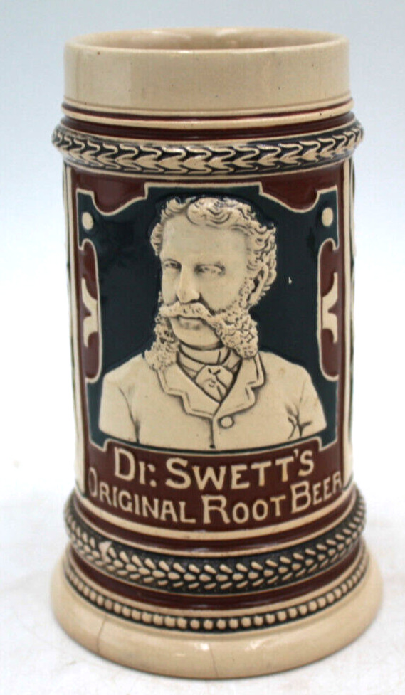 Dr. SWETT\'S Original ROOT BEER Pottery Mug Cracks & Crazing 1890s? Advertising