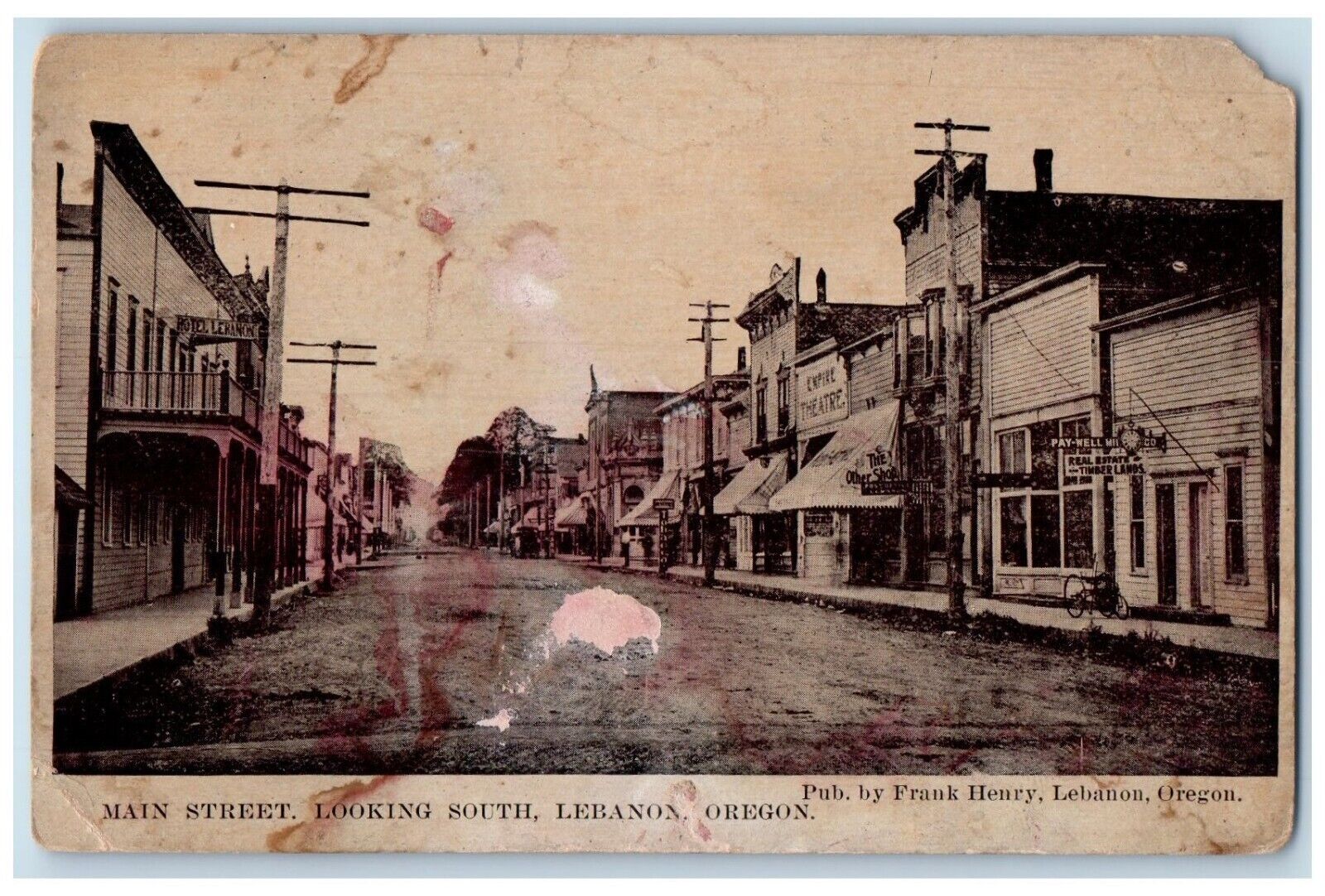 c1910 Main Street Looking South Exterior Store Building Lebanon Oregon Postcard