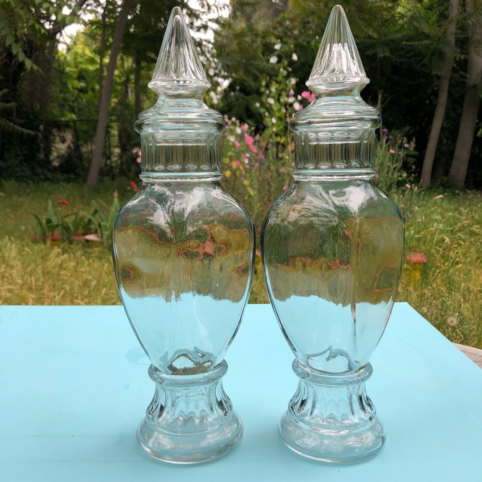 A Pair of Vintage Brachs Starlight Mints Apothecary Jars with Tops - 1960's