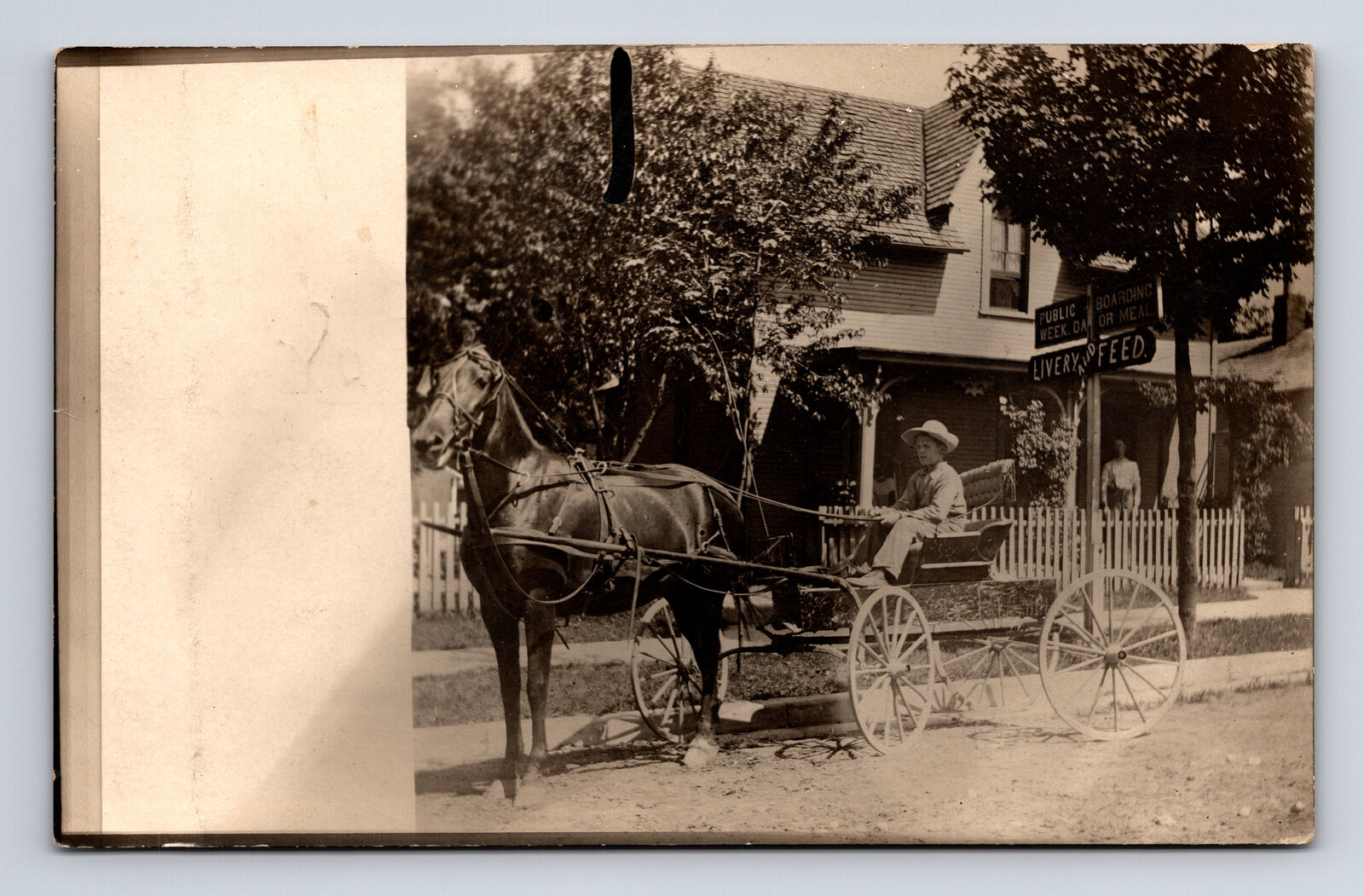 RPPC Young Boy Drives Horse Drawn Buggy Past Boarding House Livery VA Postcard
