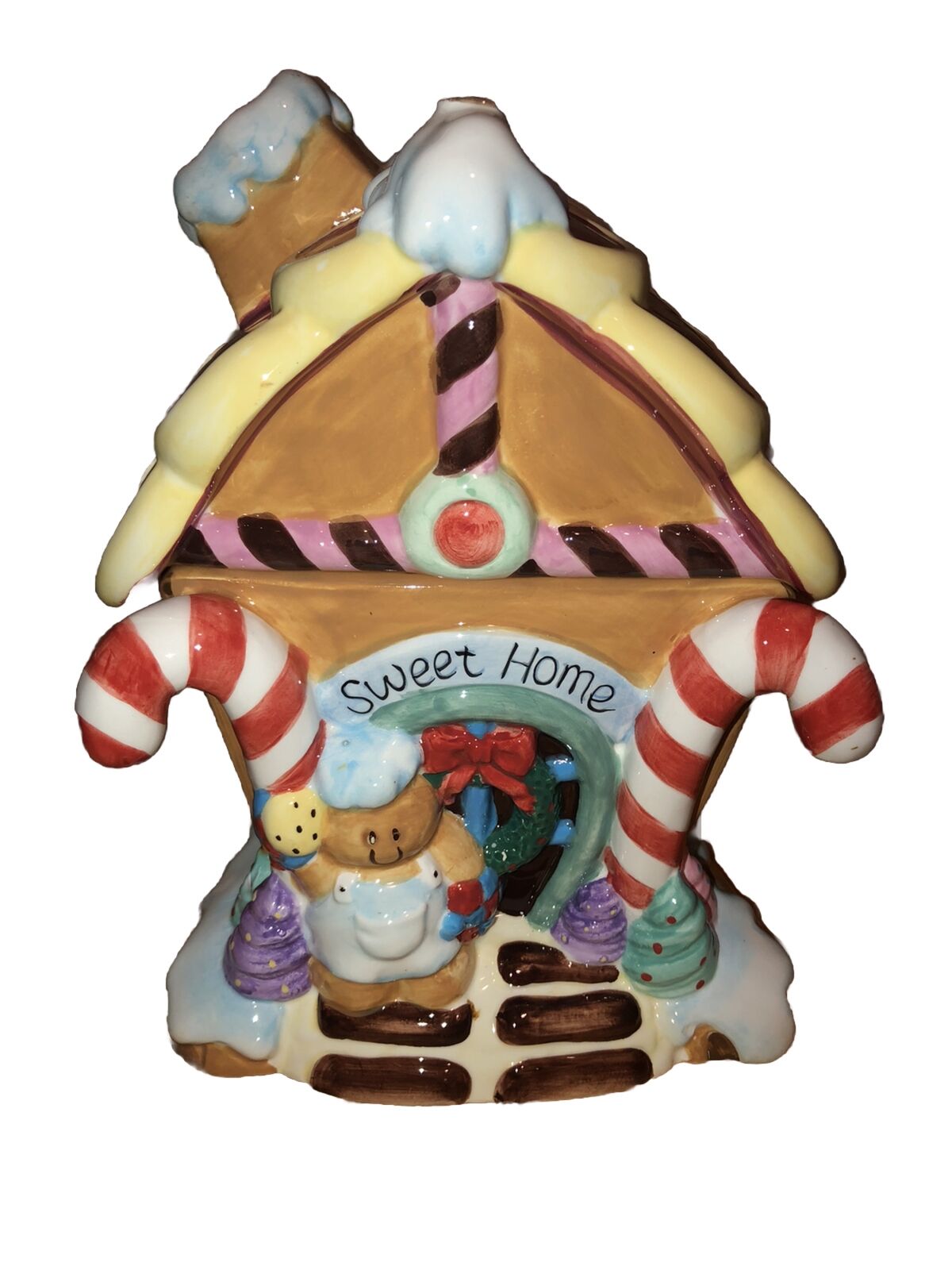 Adorable Ceramic Christmas Gingerbread House And Man Cookie Jar ￼ Fun