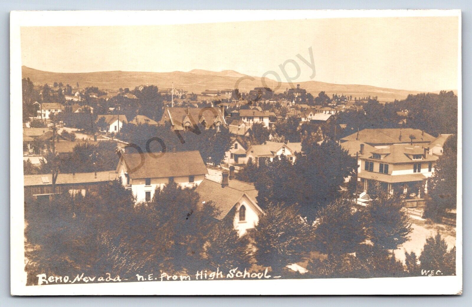 Postcard NV Reno RPPC City View High School Home Residences Streets Vintage L2