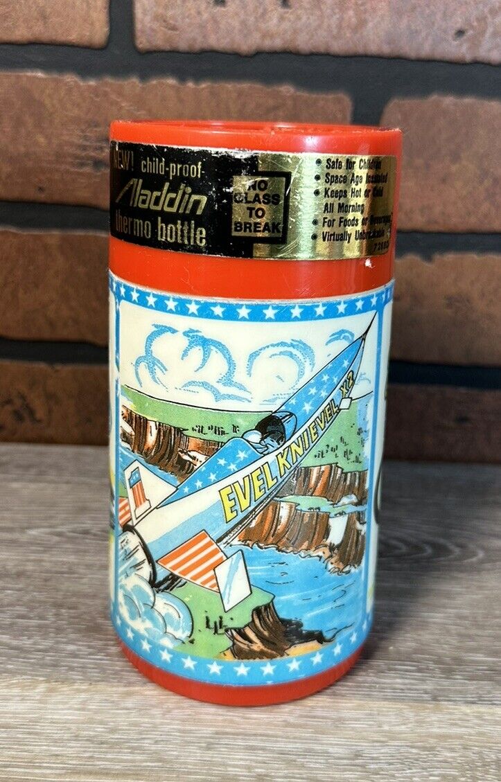 VINTAGE 1974 EVEL KNIEVEL LUNCH BOX THERMOS SEE PICTURES FOR CONDITION