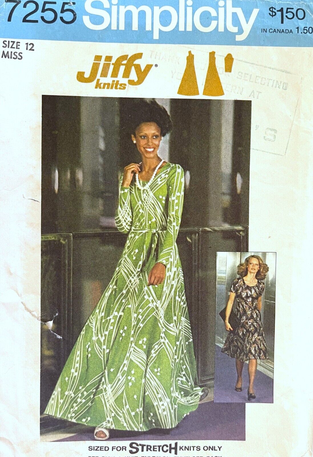 1970\'s Simplicity Misses\'  Dress Pattern 7255 Size 12 UNCUT