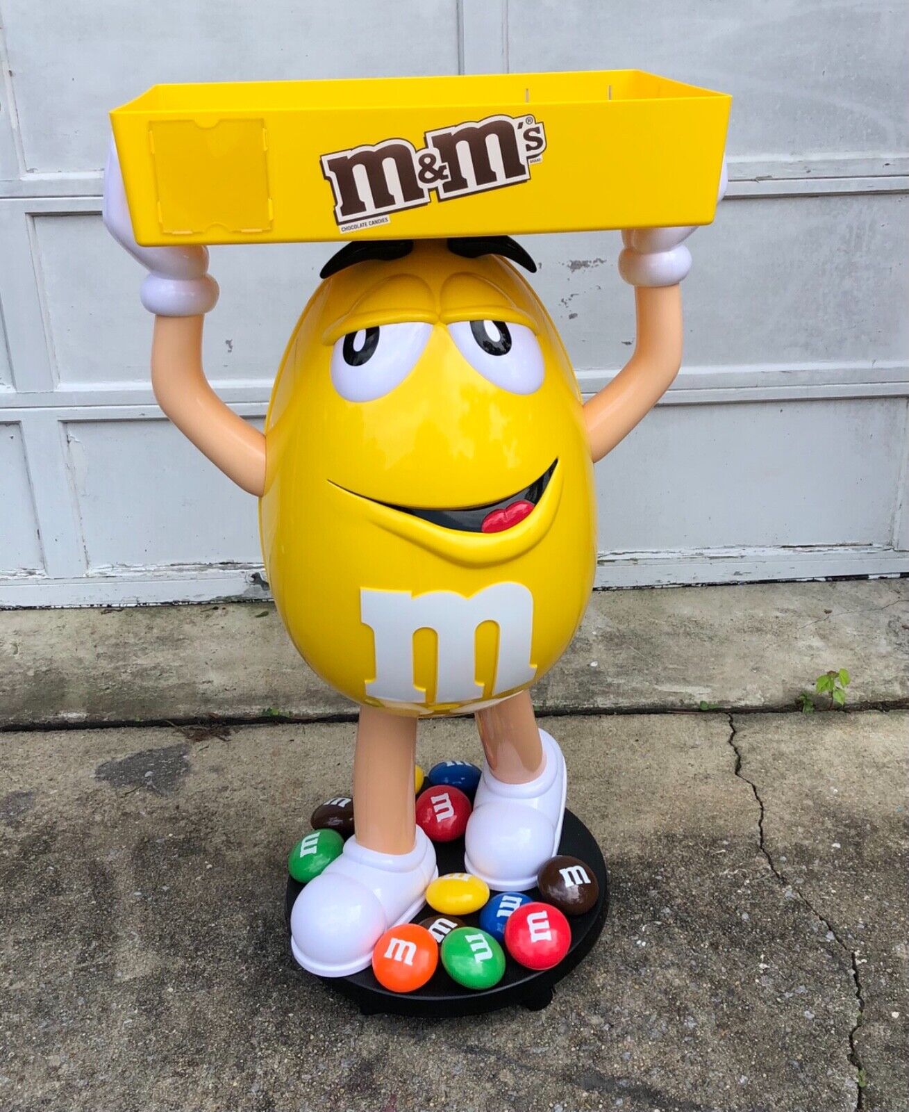 M&M Yellow Character Candy Store Display w/ Storage Tray Rolling Wheels NIB