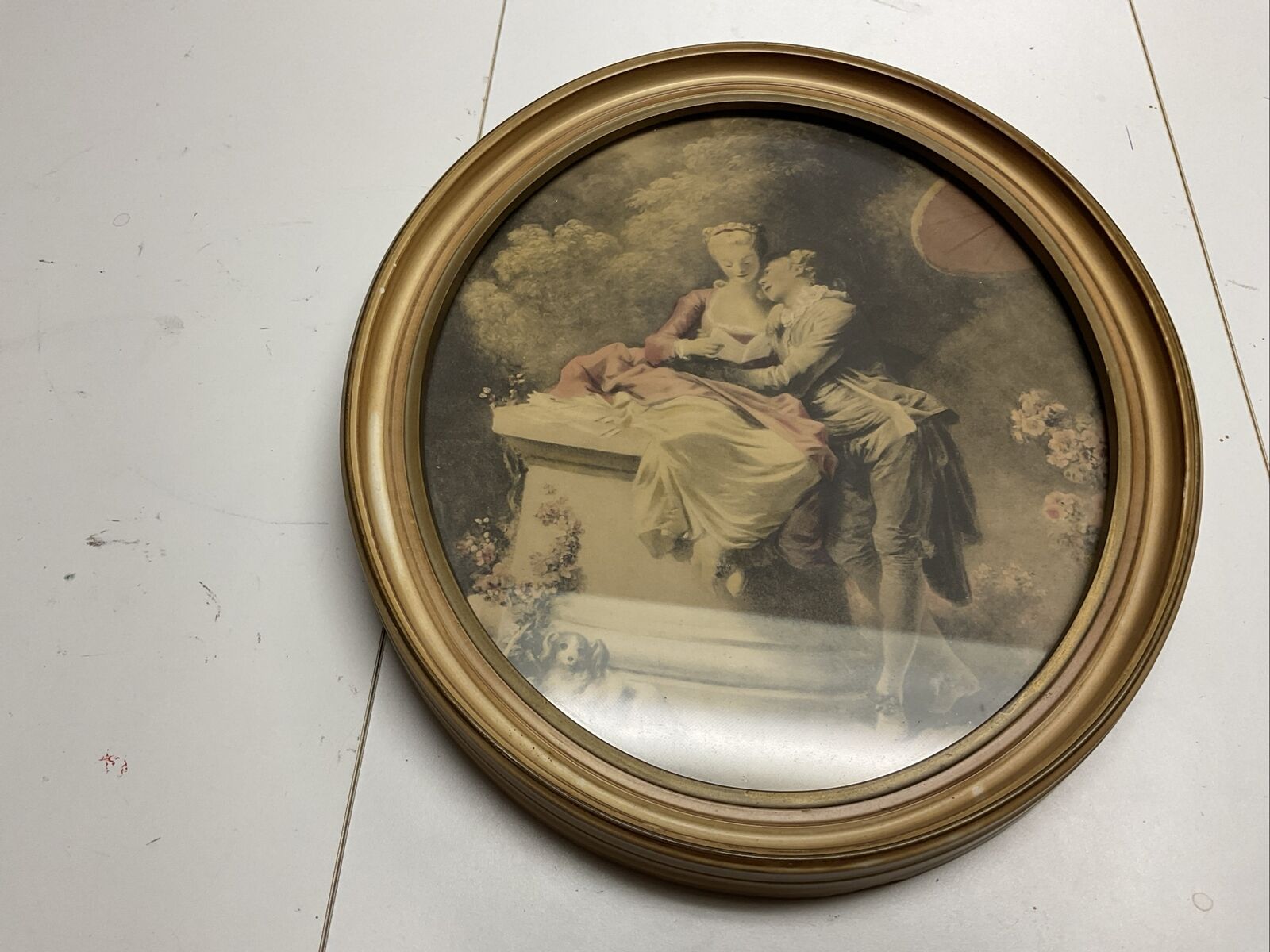 Antique Victorian Oval  Picture Photo Frame Print with a Couple On It