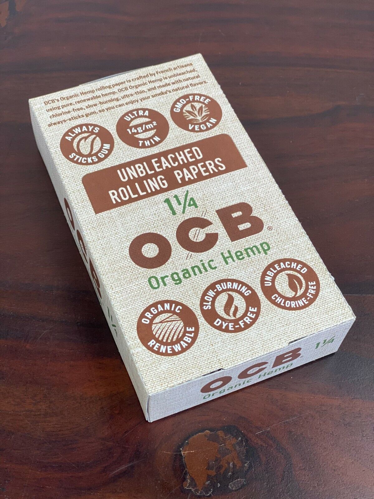 OCB Organic Cigarette  Rolling Papers 1 1/4 - 24 Booklets - Factory Box 