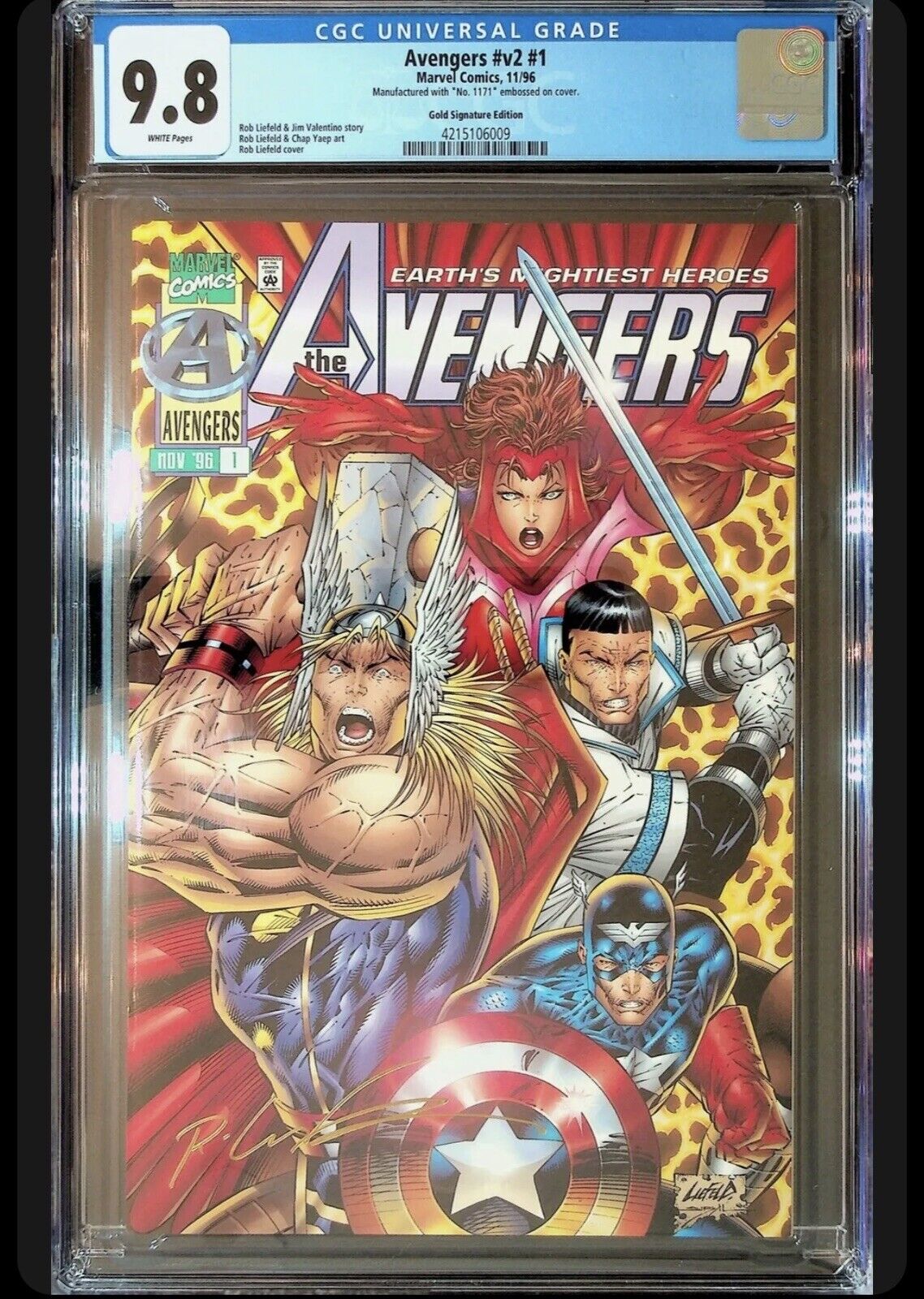 Avengers #v2 #1  CGC 9.8 NM White Pages Gold Signature Edition Rob Liefeld Rare