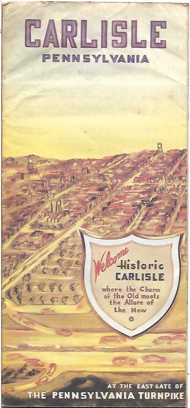 Vintage 1940 Gatefold Map Brochure CARLISLE Pennsylvania Turnpike War College