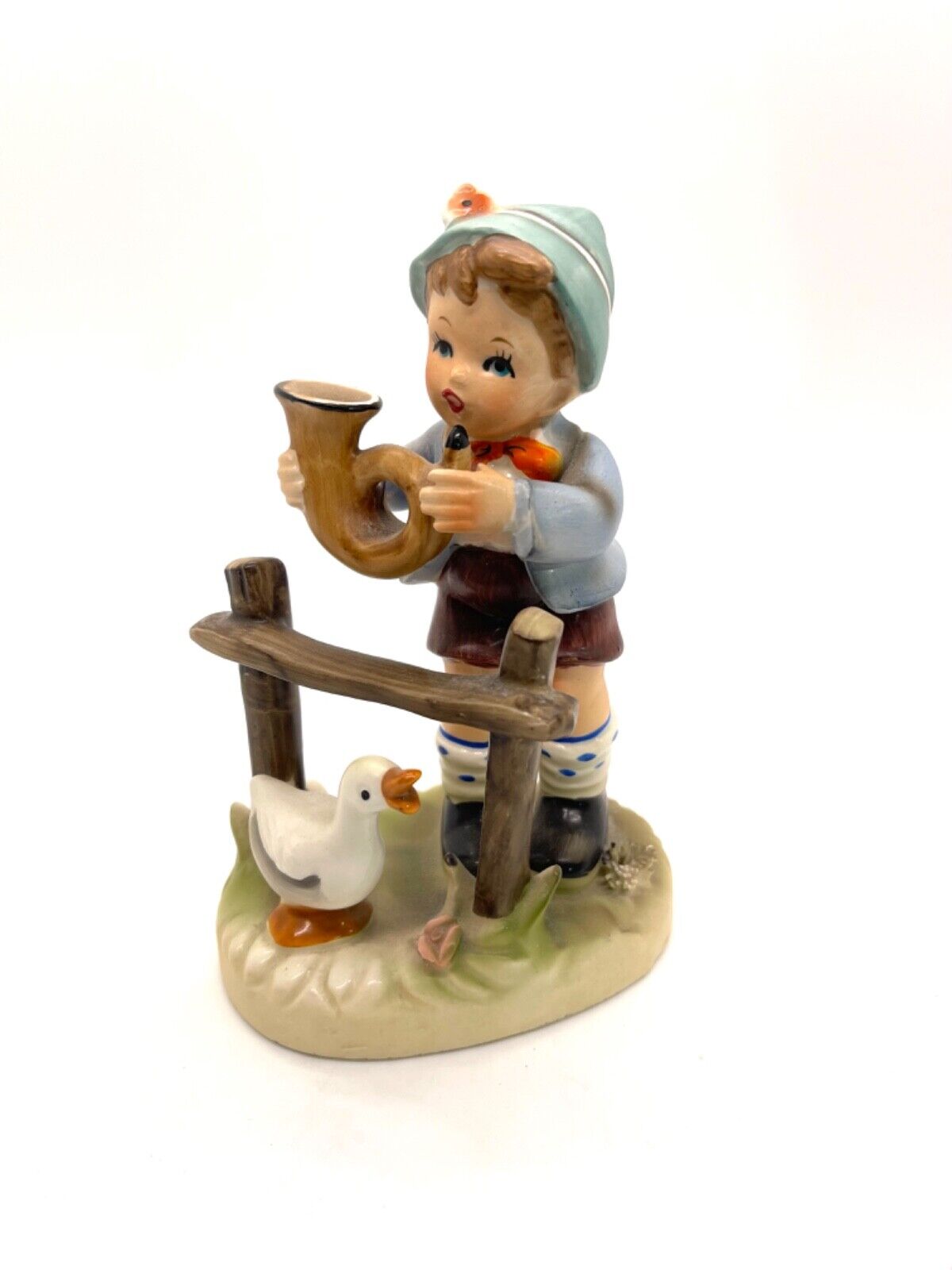 Enesco Vintage Boy in Blue with Horn and Goose Hummel Style