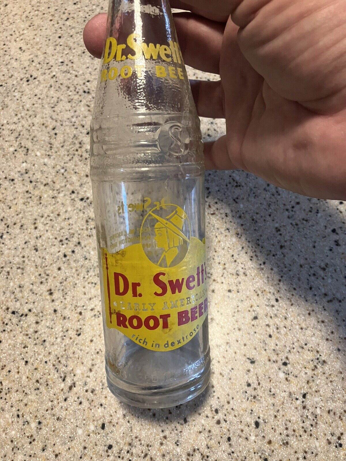 Vintage Dr Swett’s  Root Beer Glass Bottle, Bottled In DesMoines, IA
