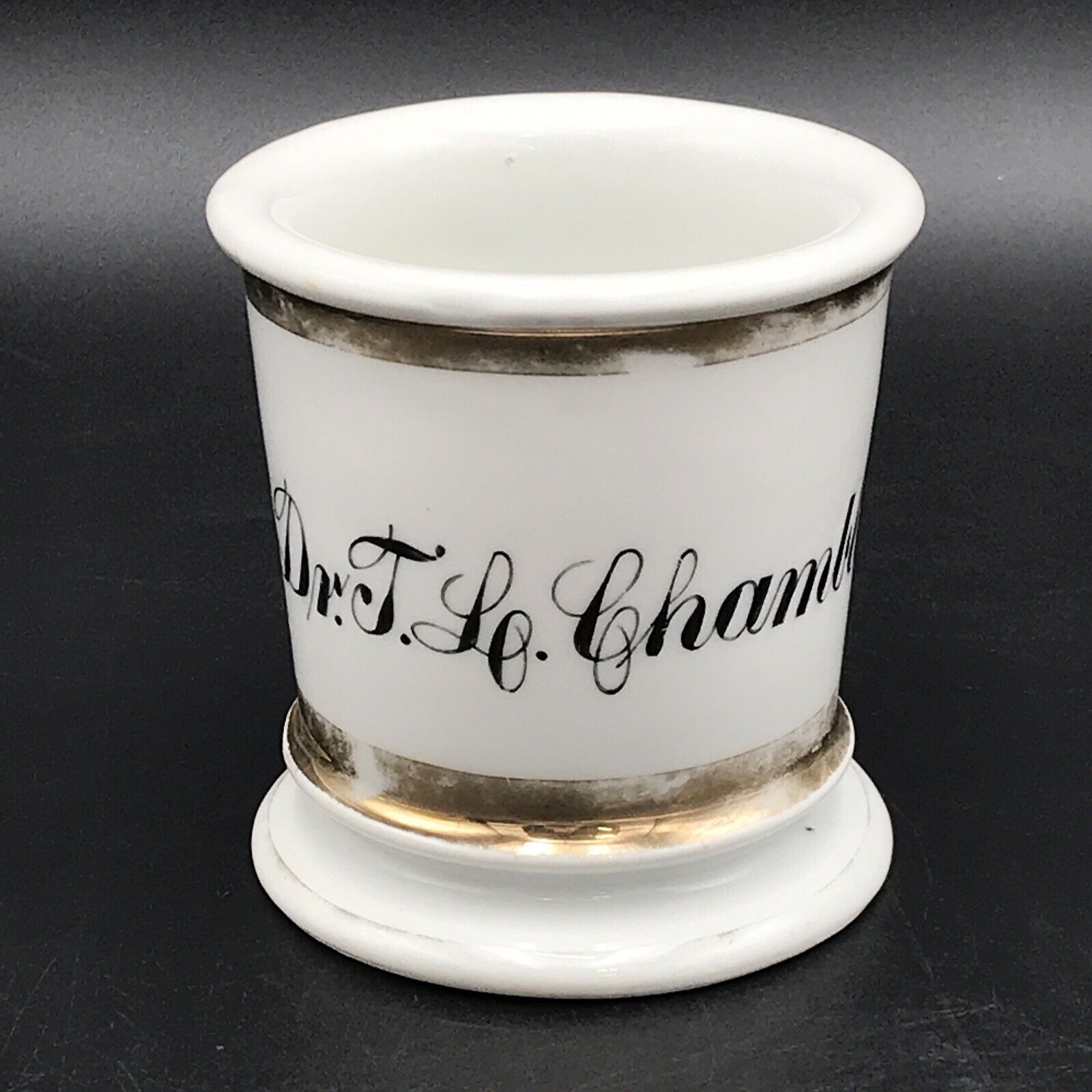 Antique Barbers Supply Personalized Ironstone Shaving Mug. Dr. T. L. Chambless.