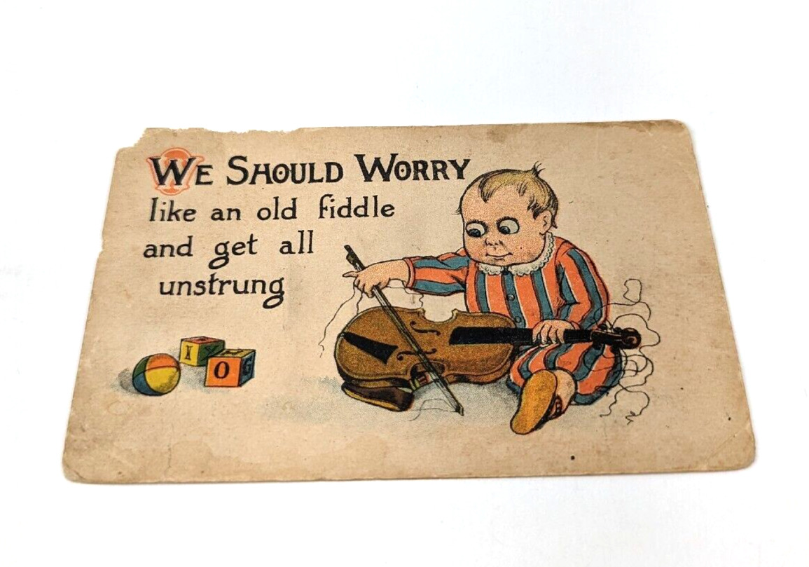 Antique 1910 SB 93 Color Post Card Baby Fiddle Comedy Humor Funny #1C