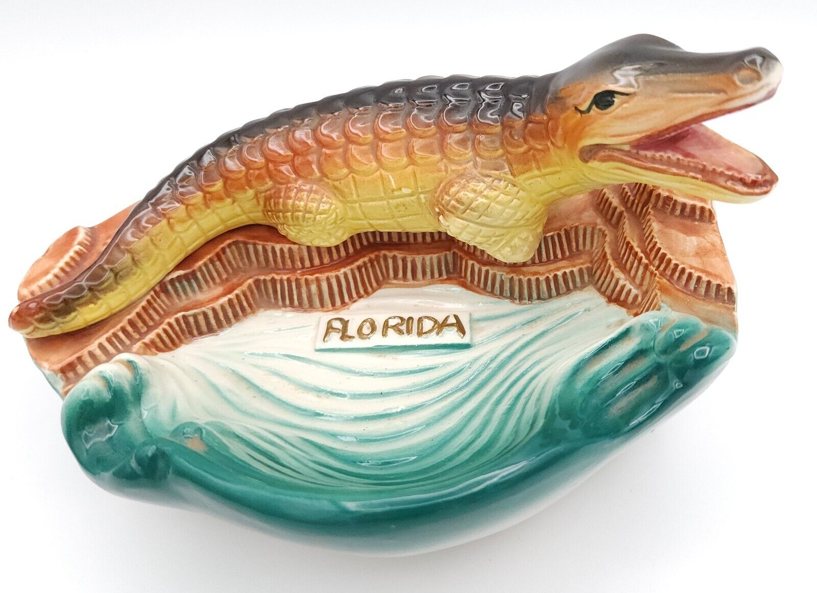 Vintage GF Japan 50's Florida Alligator Souvenir Ceramic Trinket Ashtray