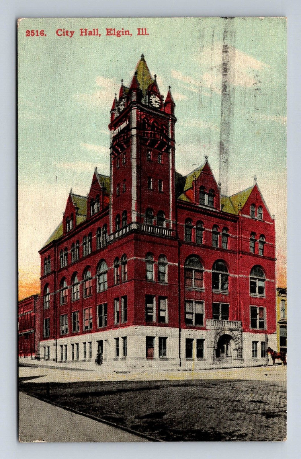 City Hall Elgin Illinois Postcard c1910