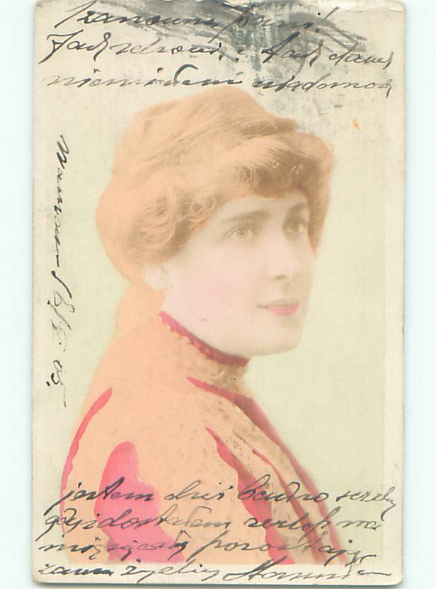 Pre-1907 foreign SIDE PROFILE OF PRETTY WOMAN WITH SHORT HAIR 60.000 cards o3404