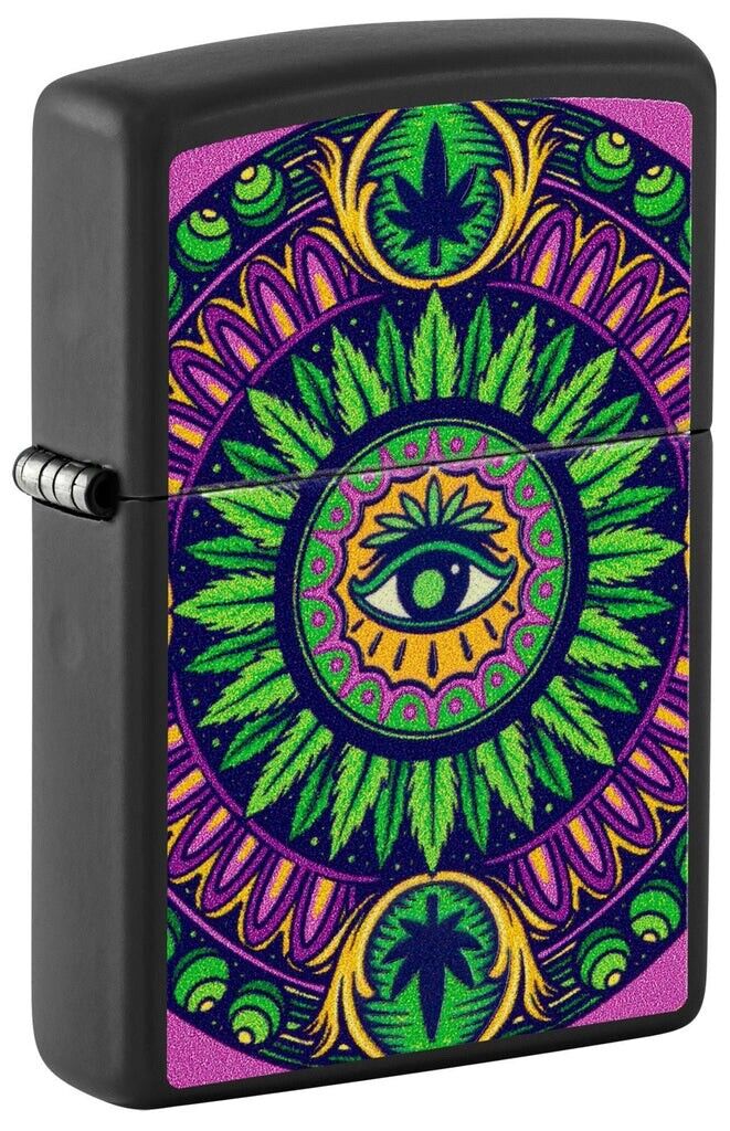 Zippo Black Light Lighter, Psychedelic Cannabis, Glows with UV Light 4858, NIB