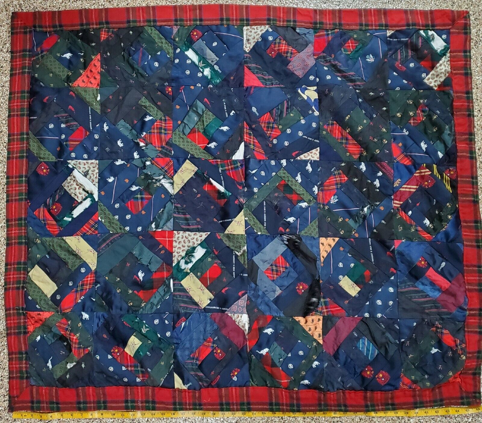 Antique Crazy Quilt Primitive Tie Patchwork Handmade CONDITION ISSUES. READ