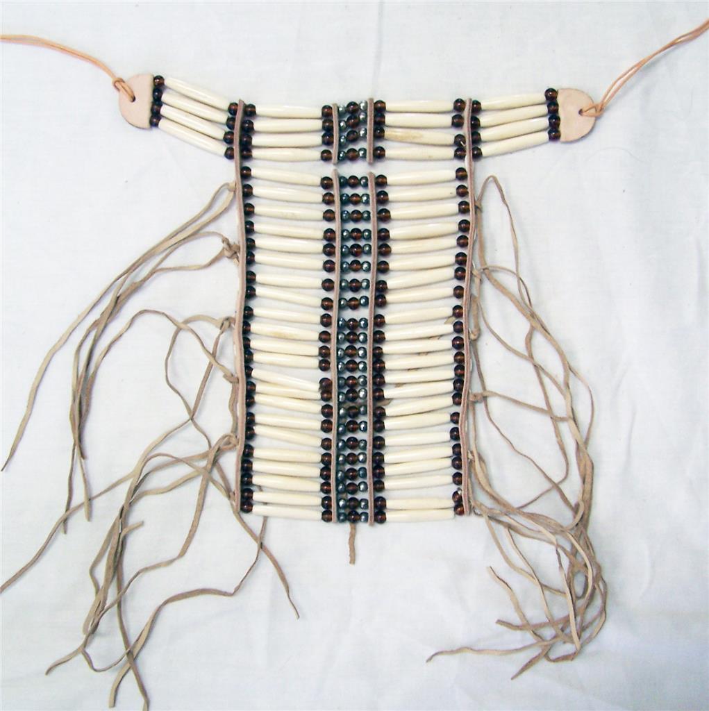 MED NATIVE INDIAN STYLE NATRUAL COLOR BONE BREAST CHEST PLATE new  beads LEATHER