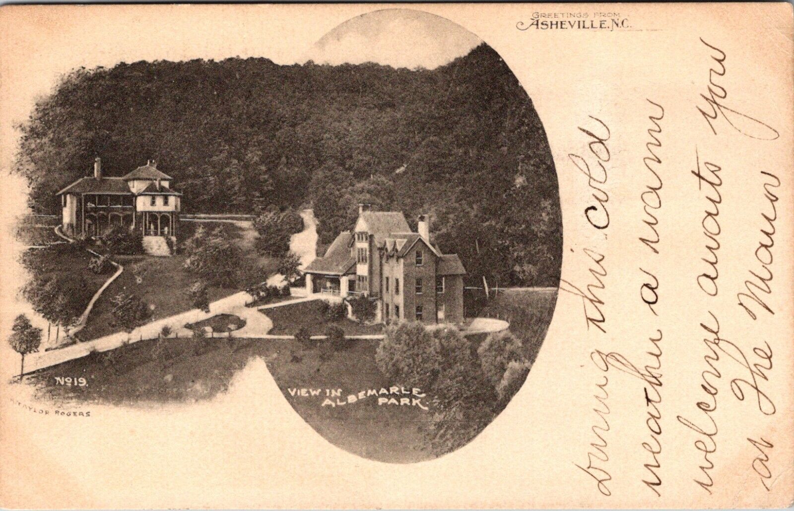 Greetings from Asheville, NC View in Albemarle Park 1905 Antique Postcard I655