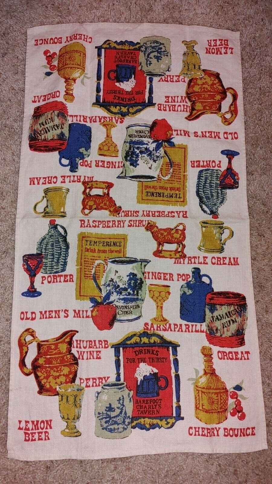 Vintage Fallani & Cohn Mid Century Bar Cocktail Linen Printed Towel 16\