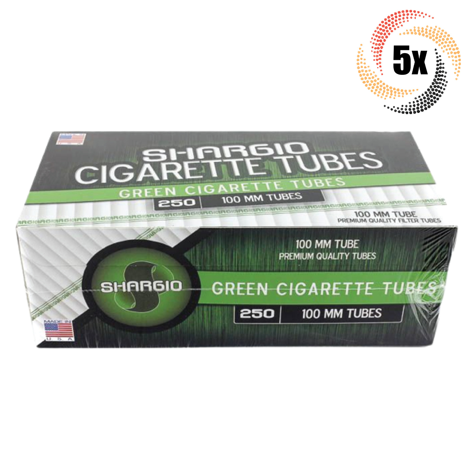 5x Boxes Shargio Green Menthol 100MM 100's ( 1,250 Tubes ) Cigarette Tobacco RYO