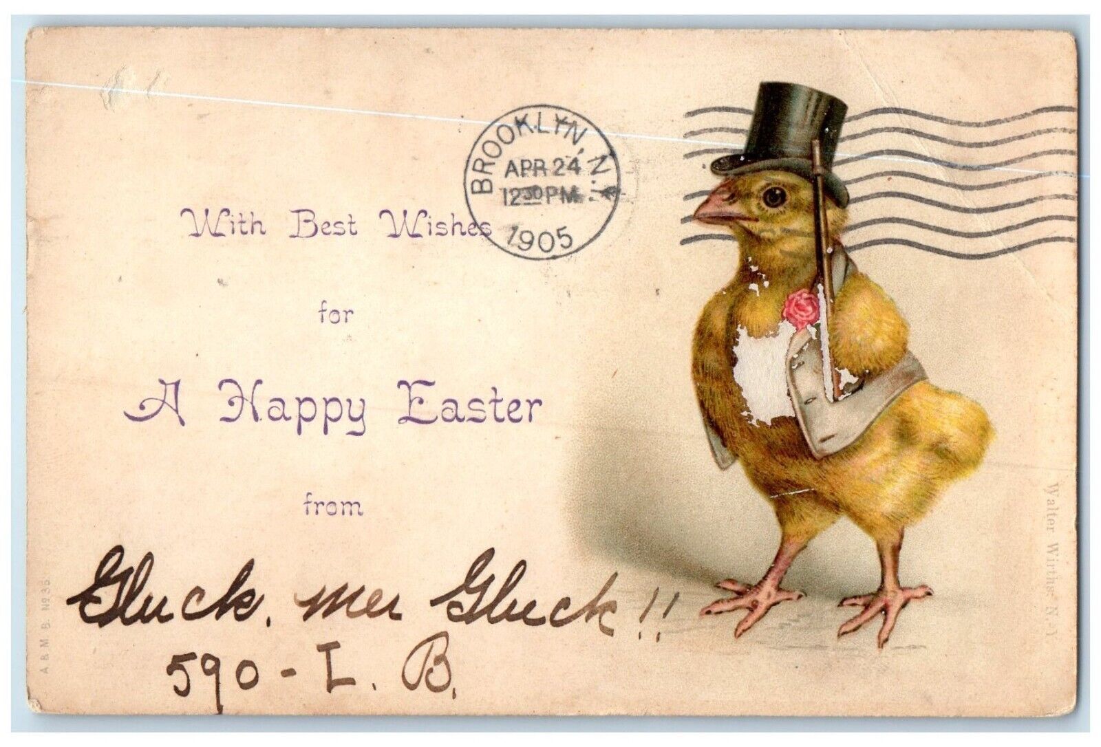 1905 Happy Easter Anthropomorphic Chick Brooklyn New York NY Antique Postcard