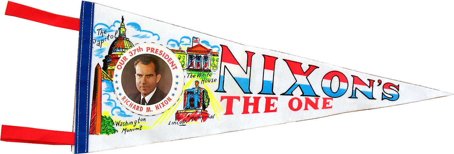 Colorful 1969 Richard Nixon NIXON'S THE ONE Inauguration Pennant Flag (4367)