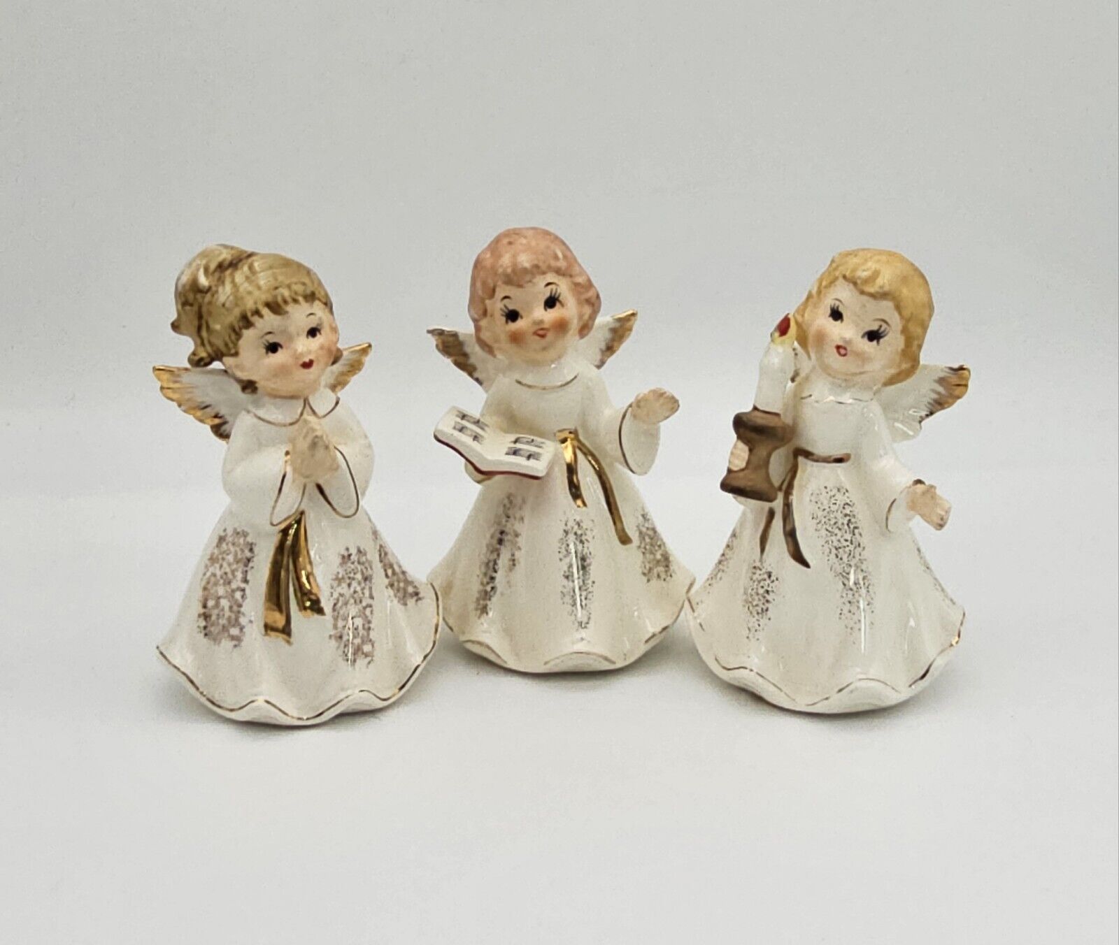 Vintage Homco Set Of 3 Christmas Angels  Porcelain Figurines #5206 Rare