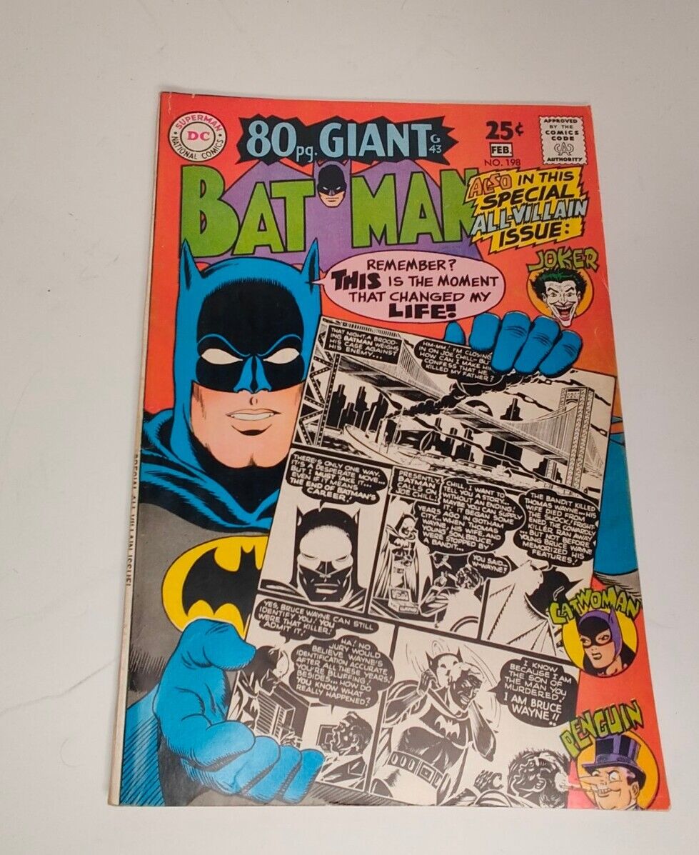 Batman #198 DC Comics 1968 80pg Giant - Joker, Penguin, Catwoman - Good