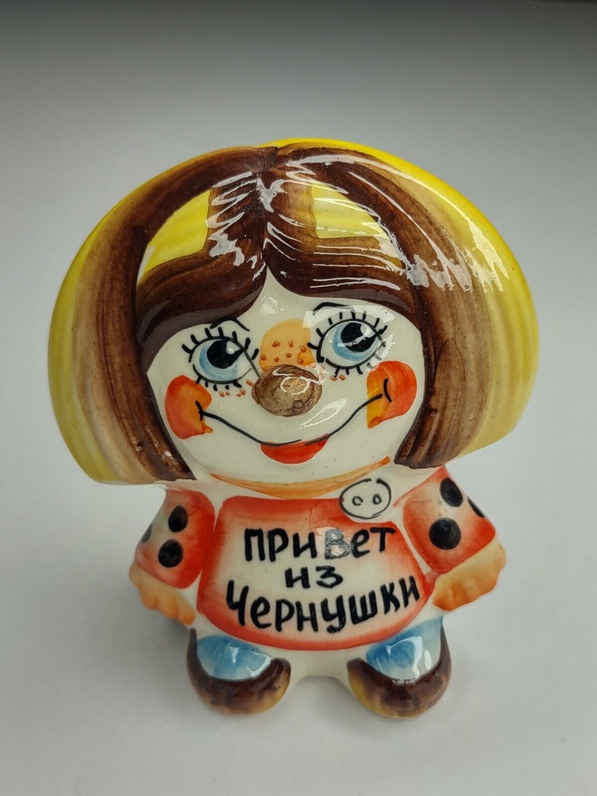 porcelain Russian Greetings from Chernushka souvenir girl hand made