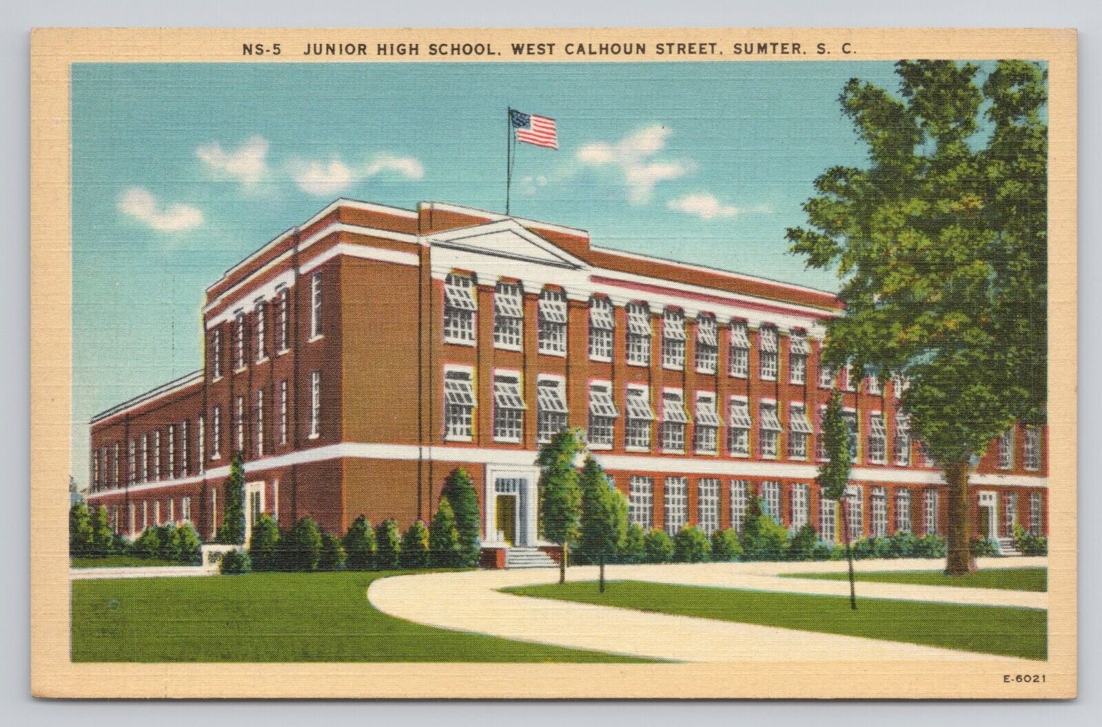 Junior High School West Calhoun Street Sumter SC Linen Postcard No 4457
